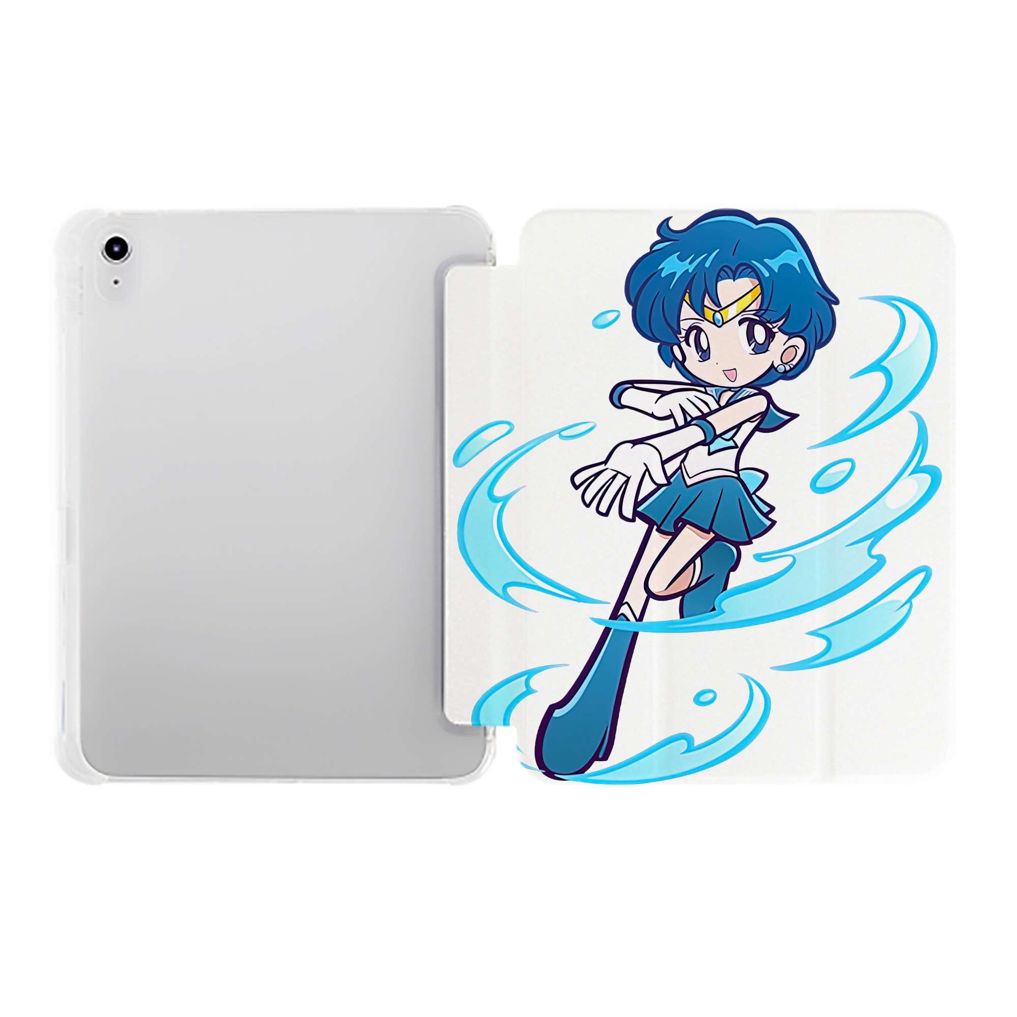 （画像用） 美少女戦士セーラームーン 水野 亜美 みずの あみ Sailor Moon Mizuno Ami IPad ケース ペン収納付き 三つ折りスタンド PUレザー×シリコン 対応機種9.5/10.5/10.9インチ